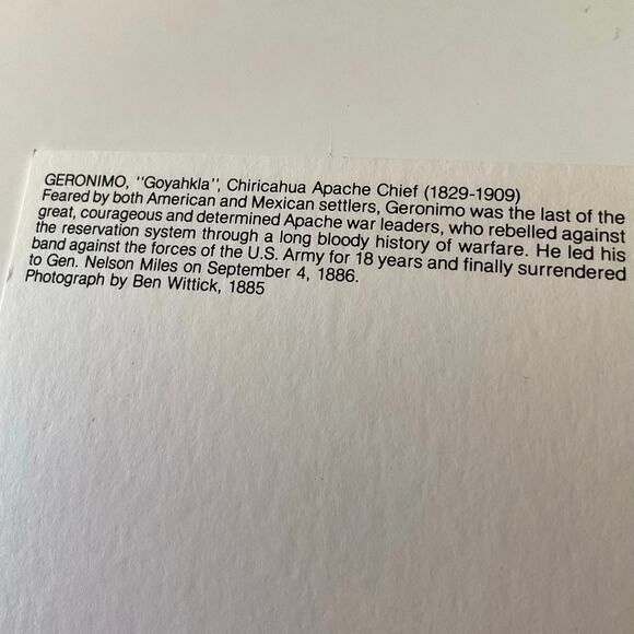 1991 & 1992 AZUSA Postcards Chief Joseph & Geronimo - Picture 2 of 9